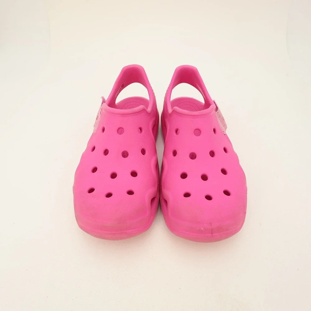 Crocs Kids Swiftwater WAVE Sandal Hot Pink Size 2 J2 Hook Loop Straps